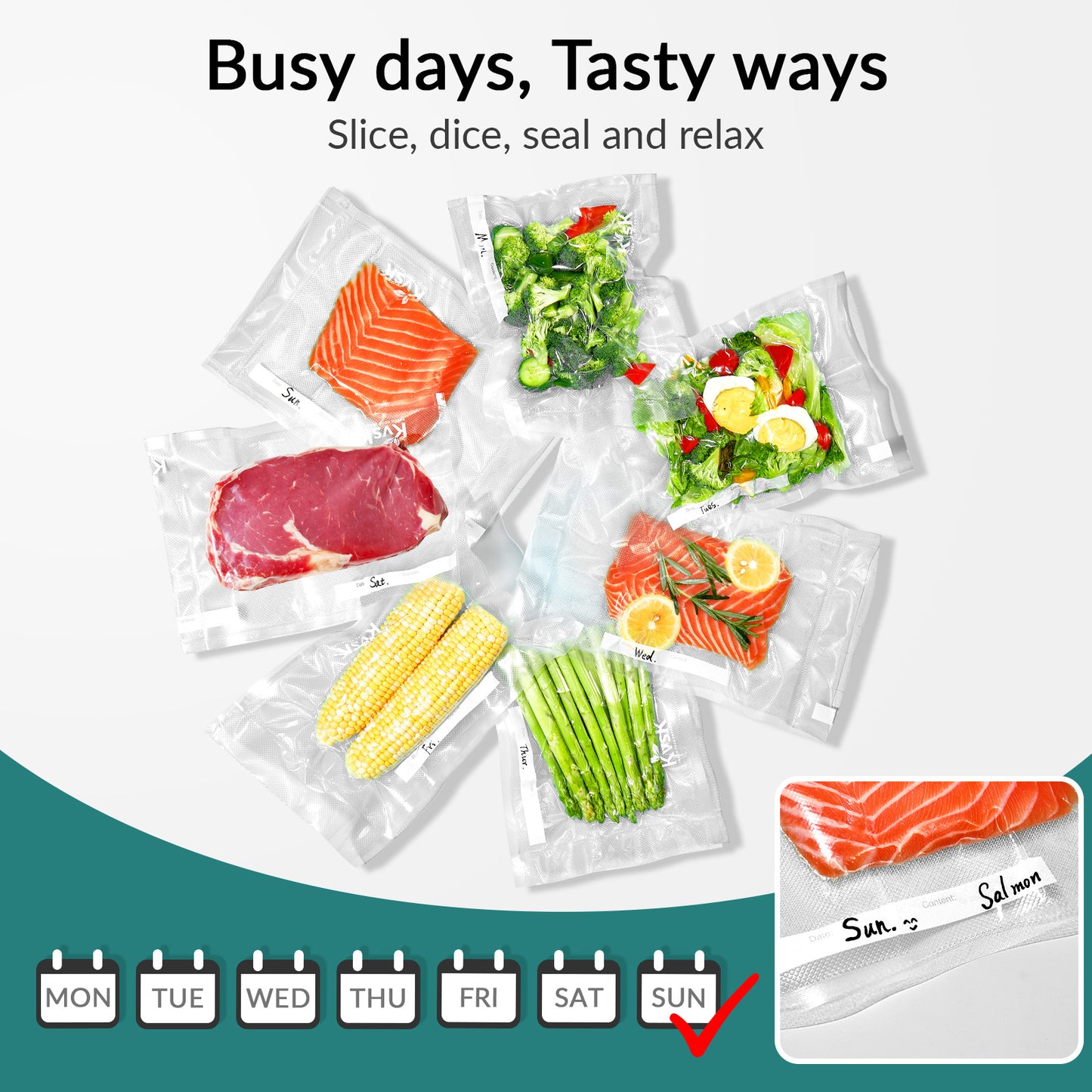 Vacuum Sealer Bags Thick & Tough (3.6 mil + 10 mil) 6X Freshness* 220Count 8 in. x 12 in. | 20 cmx30 cmSeal More, Save More!