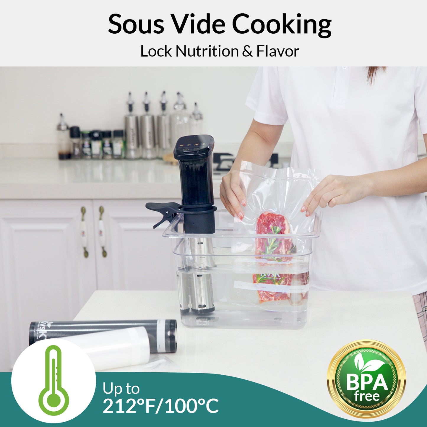 Vacuum Sealer Bags Thick & Tough (3.6 mil + 10 mil) 6X Freshness* 220Count 8 in. x 12 in. | 20 cmx30 cmSeal More, Save More!