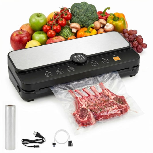 KVSK Food Vacuum Sealer Machine with Bags Rolls Storage, One-click Vac&Seal Dry Moist Liquid Food, -80kPa