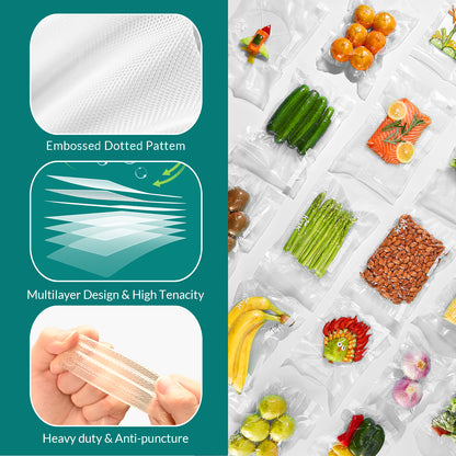 Vacuum Sealer Bags Thick & Tough (3.6 mil + 10 mil) 6X Freshness*  220Count 8 in. x 12 in. | 20 cmx30 cmSeal More, Save More!